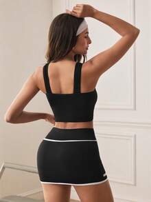 Eassivo Eassivo 2pcs Set Olahraga Wanita: Bra Warna Polos dan Rok Celana Pendek dengan Belahan Samping - MultiWarna - View 7