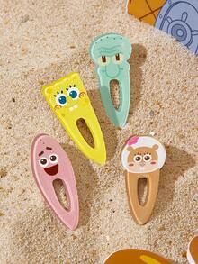 SpongeBob SquarePants | SHEIN 4件組可愛卡通圖案壓克力髮夾，禮物，髮飾夾 - 彩色 - 查看 6