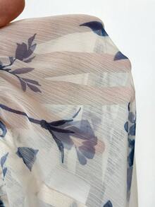 Viva Relle Plus Size Elegant Commuter Brunch Office Floral Print Tie Neck Blouse Autumn White - Blue and White - View 6