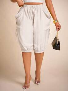 Brilight Spring/Summer Casual Commute Style: Cropped Trousers With Elasticized Cuffs And Decorative Side Pockets. Perfect For Daily Outings Beige Vacation - Apricot - View 5