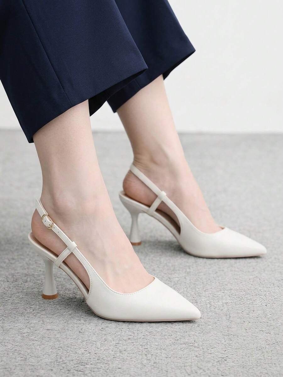 CUCCOO BIZCHIC 女款尖頭細高跟白色時尚基礎款日常百搭通勤後跟提升slingback女鞋 - 白色 - 查看 1