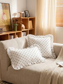 1pc Pink Polka Dot Print Lace Pillowcase/Cushion Cover, 100% Polyester Fabric, Soft And Breathable, No Pillow Insert Included, Suitable For Casual Home Decor, Indoor Sofa, Bedroom, Dorm, Bedding. Machine Washable, Suitable For All Seasons. - Multicolor - View 2