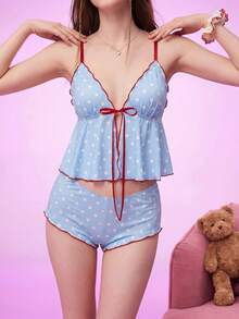 Notgurli Women's Light Blue Print Camisole Boy Shorts Lingerie Set Sleeping Summer Cute Kawaii - Multicolor - View 3