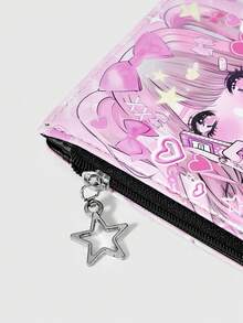 ROMWE 1Pc Y2K Millennium Kawaii Wallet Pink Anime Girl Creative Design Pattern Cute Star Zipper Change Bag, Casual Fashion Card Bag - Baby Pink - View 5