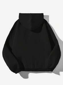 SHEIN EZwear 黑色休閒極簡印花連帽長袖寬鬆加厚女款衛衣，休閒極簡日常百搭派對聚會機場 Y2K 上衣，印花圖案，夏季，戶外 - 黑色 - 查看 2