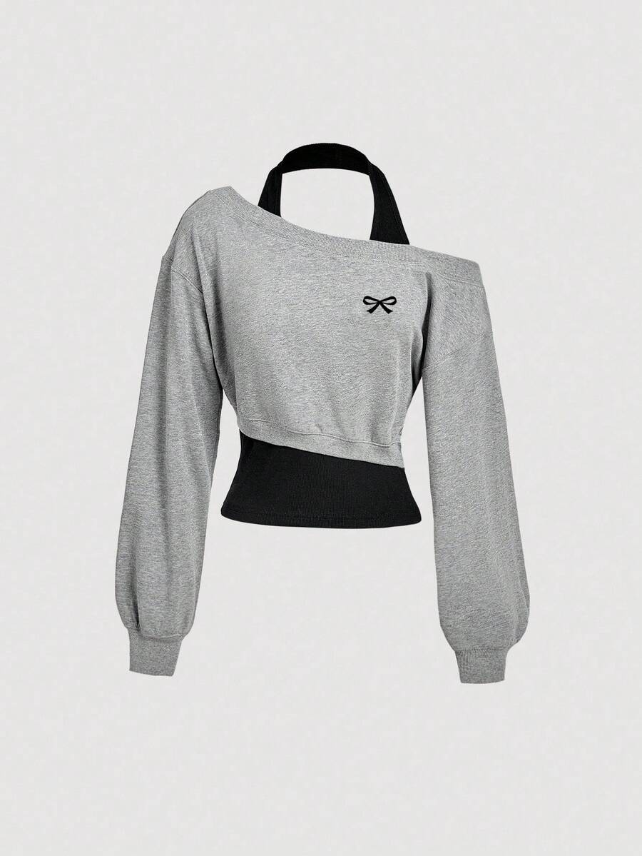 SHEIN MOD 女款休閒極簡日常百搭派對機場 Y2K 上衣,蝴蝶結極簡印花圖案,夏季外出穿搭 - 彩色 - 查看 1