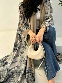Yasmyna 復古紮染印花蝴蝶結裝飾長款睡袍 - 卡其色 - 查看 3