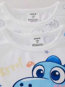 SHEIN 2件組 男童秋冬長袖長褲修身卡通可愛恐龍印花家居服套裝，適合日常舒適居家穿著 - 彩色 - 查看 5
