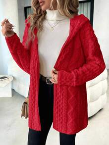 SHEIN Clasi 女款連帽紋理保暖內裡夾克 - 紅色 - 查看 4