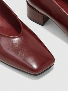 CUCCOO BIZCHIC Women's Spring/Summer New Vintage Burgundy Square Toe Low Vamp Daily Commute Versatile Mid-Heel Pumps - Jujube - View 7