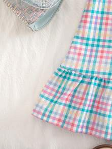 Emery Rose Kids 兒童小女孩度假休閒時尚短袖洋裝 粉色針織格紋領休閒洋裝 返校季 - 藍色 - 查看 14