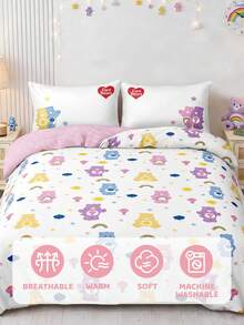 SHEIN X Care Bears 3件組卡通動畫雙面印花被套組，磨毛材質，柔軟保暖，多尺寸可選，適用單人床/雙人床/Queen床/King床，可機洗 - 多色1 - 查看 8