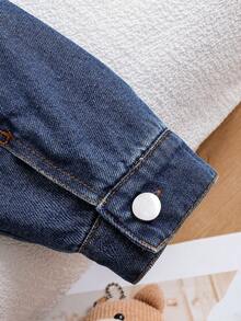 SHEIN 女童大童夾克外套，翻領、口袋、保暖內裡，秋冬休閒日常，學院風 - 藍色 - 查看 9
