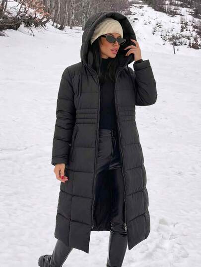 Pariaura Abrigo largo acolchado con capucha para mujer, chaqueta de invierno con cremallera, acolchada, cálida, gruesa y de corte ajustado, prenda de abrigo