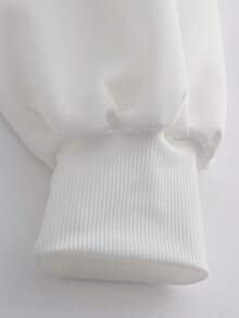 LUMIGAL Loose Fit Cream White Half Zip Sweatshirt - Ruffle Hem Pockets Long Sleeve Tunic Everyday Autumn Cute Casual - White - View 7