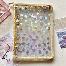 A5 Large Capacity Glitter Heart Zipper Binder, Portable Sticker Refill Notebook Set, Includes PP Transparent Refill Pages, A5 Transparent Refill Inserts, File Folder, Stamp Album, Sticker Album, Photo Album, Nail Art Album, Savings Planner - A5 Flashing Heart - View 14