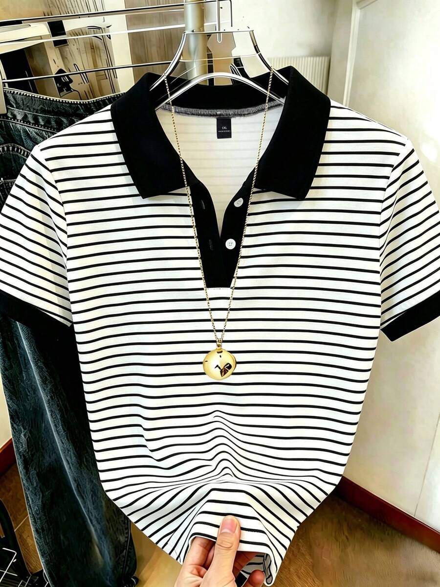 Flirla 大尺碼女款黑白配色 Polo T恤 休閒夏季時尚短袖上衣 度假風 - 彩色 - 查看 1