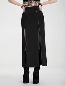 Breakform Gothic Halloween Sexy High-Waisted Maxi Skirt With Slit – Classic, Slimming, Versatile, Dark & ​​Edgy Style - Black - View 5