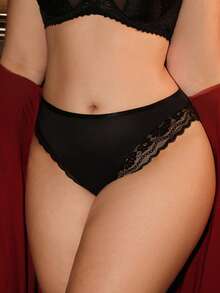 Divavoom 1pc Lace Patchwork Hollow Heart Ring Sexy Plus Size Triangle Panties For Women - Black - View 2