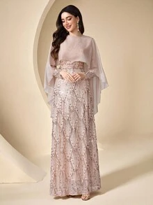 Coutiva 女士优雅亮片刺绣正式晚礼服（重工装饰） - 淡紫色 - 查看 1