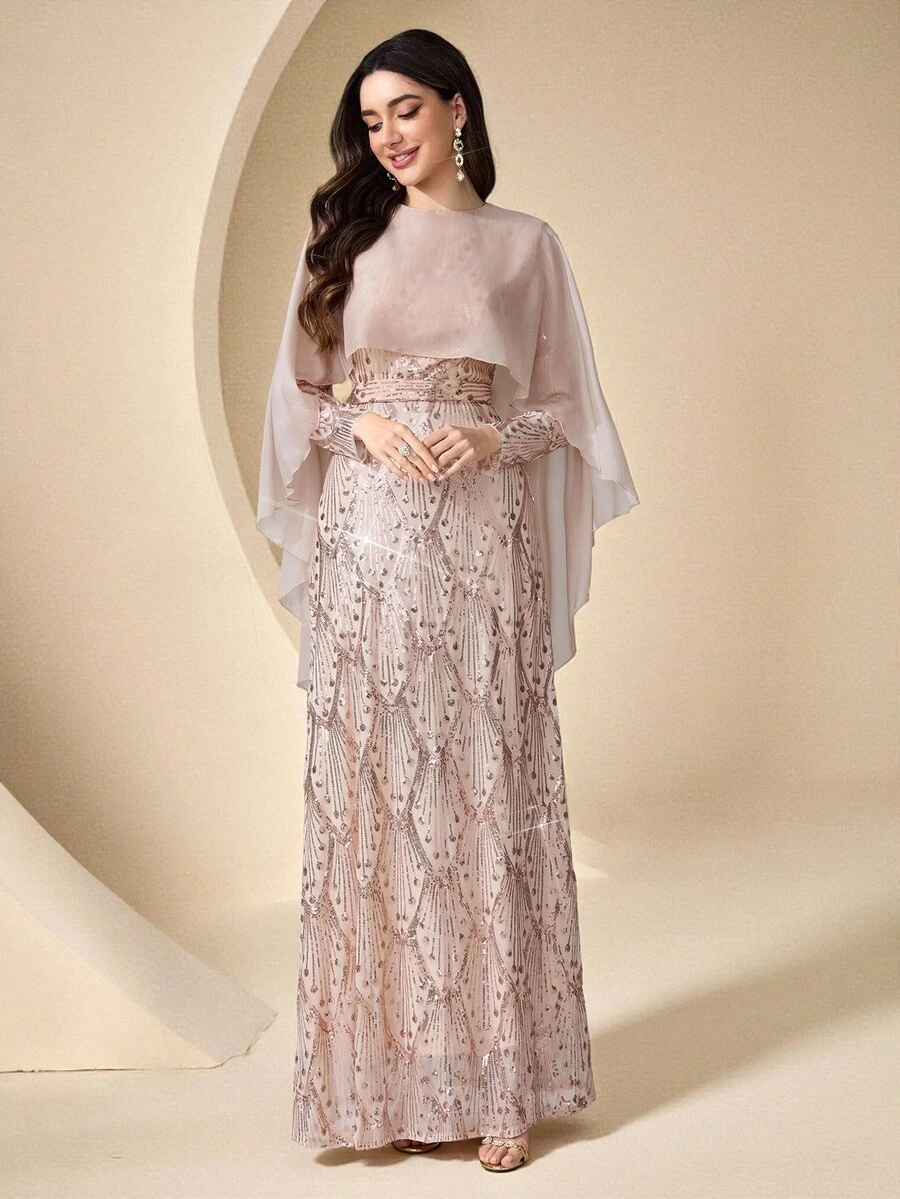 Coutiva 女士优雅亮片刺绣正式晚礼服（重工装饰） - 淡紫色 - 查看 1