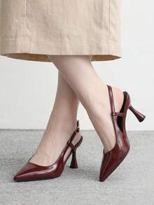 CUCCOO BIZCHIC 女款尖頭細高跟鞋 酒紅色 時尚基礎款 日常百搭 通勤女鞋 後跟加高 露跟slingback高跟鞋 - 復古紅色 - 查看 3