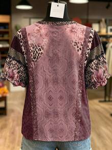 NostaNoir Plus Size Women's Leopard Print Floral Pattern Summer Blouse - Multicolor - View 2