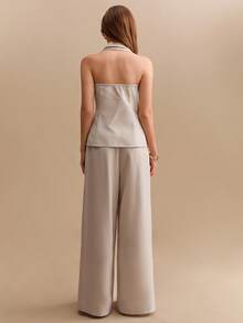 CielaLinda Women's Sleeveless Blazer Vest And Pants Set, Minimalist Old Money Style Suit - Apricot - View 2
