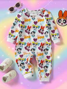 THE POWERPUFF GIRLS X SHEIN Baju Terusan Bayi Perempuan Motif Hati Kartun - Putih - View 1