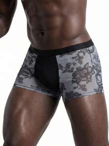 Rest Era Men's Boxer Briefs Snake Floral Sheer Mesh Sexy See-Through Underwear 1pc - Grey - View 3