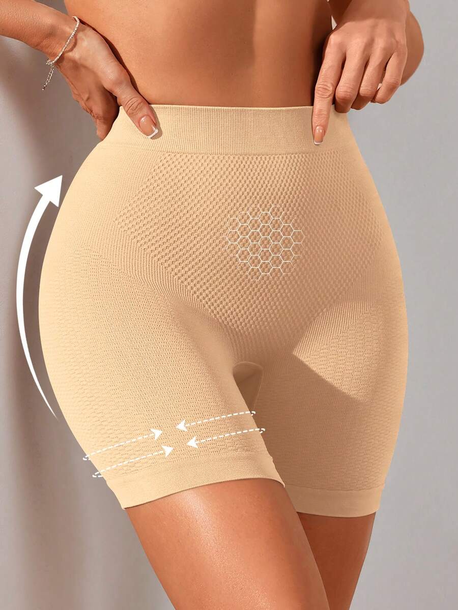 SHEIN Seamless Women's Solid Color Casual Shaping Shorts - Apricot - View 1
