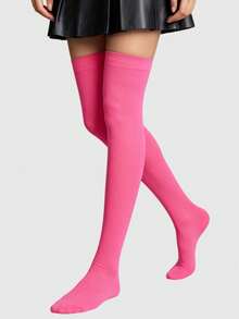 ROMWE Goth 1 Pasang Stoking Selutut Motif Mawar Punk Gelap Halloween - Hot Pink - View 6
