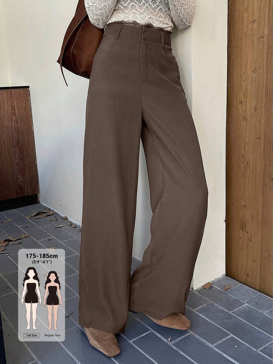 Dazy Tall Celana Panjang Wanita Polos Kasual Serbaguna untuk Sehari-hari, Model Lurus, Cocok untuk Musim Gugur - Coklat - View 1