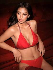 Bella Beso Women's Red Heart Lace Patchwork Backless Comfortable Lingerie - Red - View 7