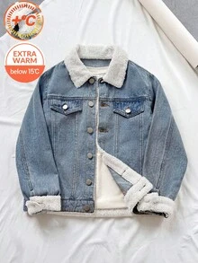 Tween Boy Causal Y2k Loose-Fitting Ruffled Long-Sleeved Denim Jacket Halloween And Black To School - Blue - View 1