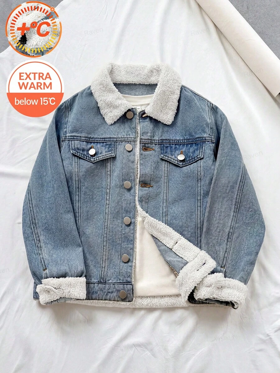 Tween Boy Causal Y2k Loose-Fitting Ruffled Long-Sleeved Denim Jacket Halloween And Black To School - Blue - View 1