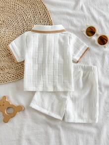 SHEIN Vintaside Kids Newborn Baby Boy Gentleman Style Short Sleeve Outfit, Simple Artistic Casual Summer Wear For Newborns - White - View 4