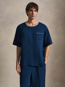 EverLounge Men's Minimalist Solid Color Casual Loungewear Top - Royal Blue - View 3