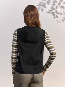 In My Nature Women's Hooded Casual Versatile Daily Outdoor Vest Jacket - Black - View 9