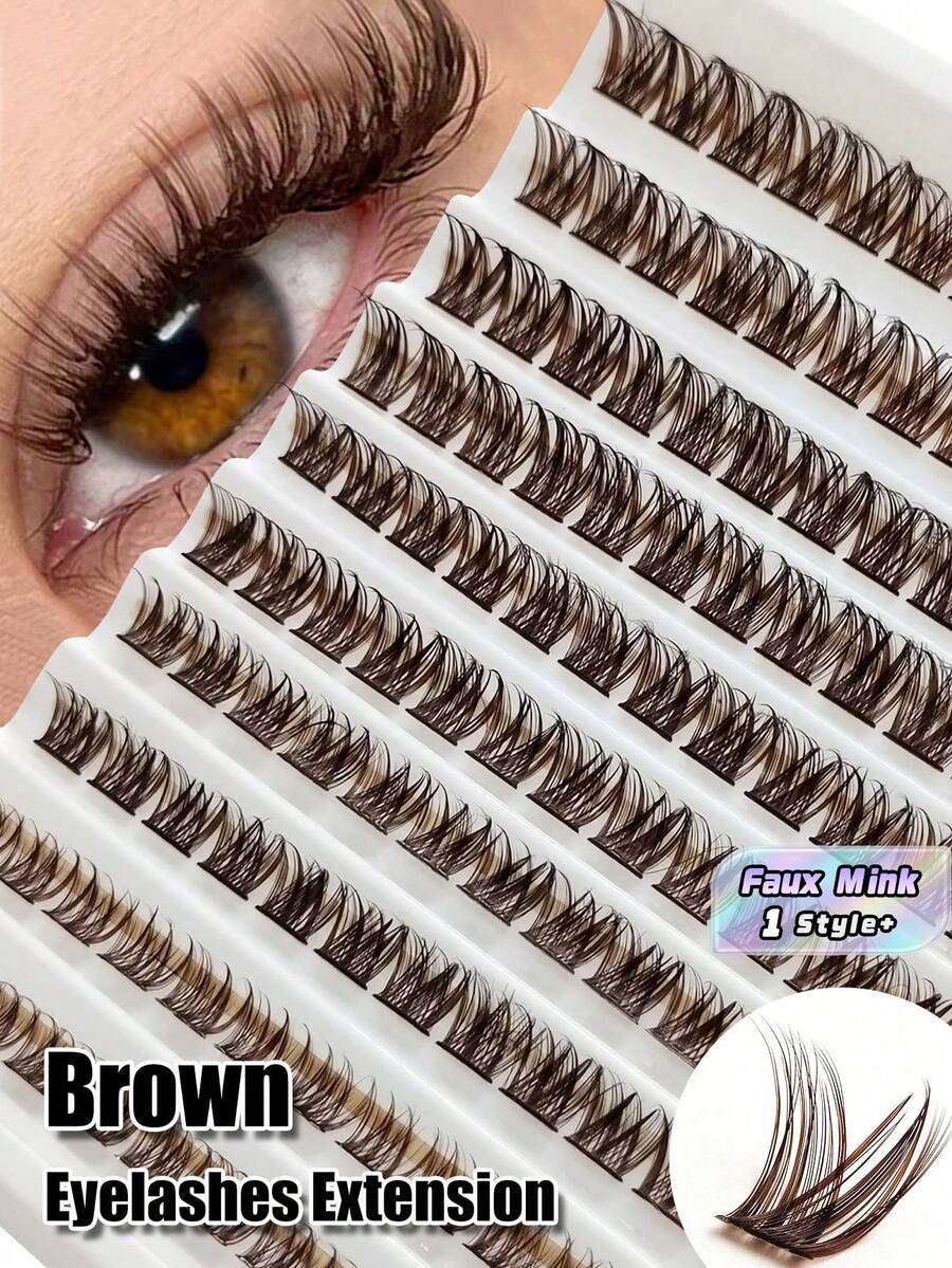 120Pcs D-Curl Brown Natural Mink Lashes Set, Fluffy Wispy Faux Mink Individuals, Reusable Daily Wear Lash Kit For Mother's Day Back-To-School Birthday Gifts - D - View 1