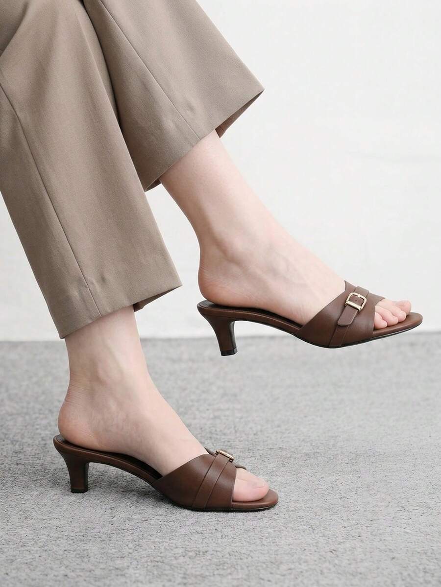 CUCCOO BIZCHIC Zapatos de mujer con punta redonda, sandalias de tacón alto elegantes de color marrón para ir al trabajo, uso casual de primavera y verano con estilo Old Money - Marrón Chocolate - Ver 1