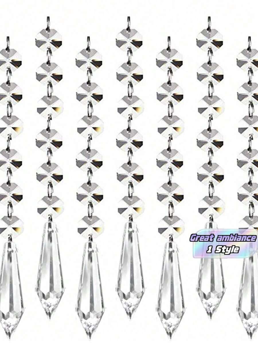 100件水晶吊墜，適用於桌面裝飾、壓克力吊燈花環、珠串、稜鏡裝飾、婚禮派對、聖誕樹飾品，透明，手工製作 - 透明 - 查看 1
