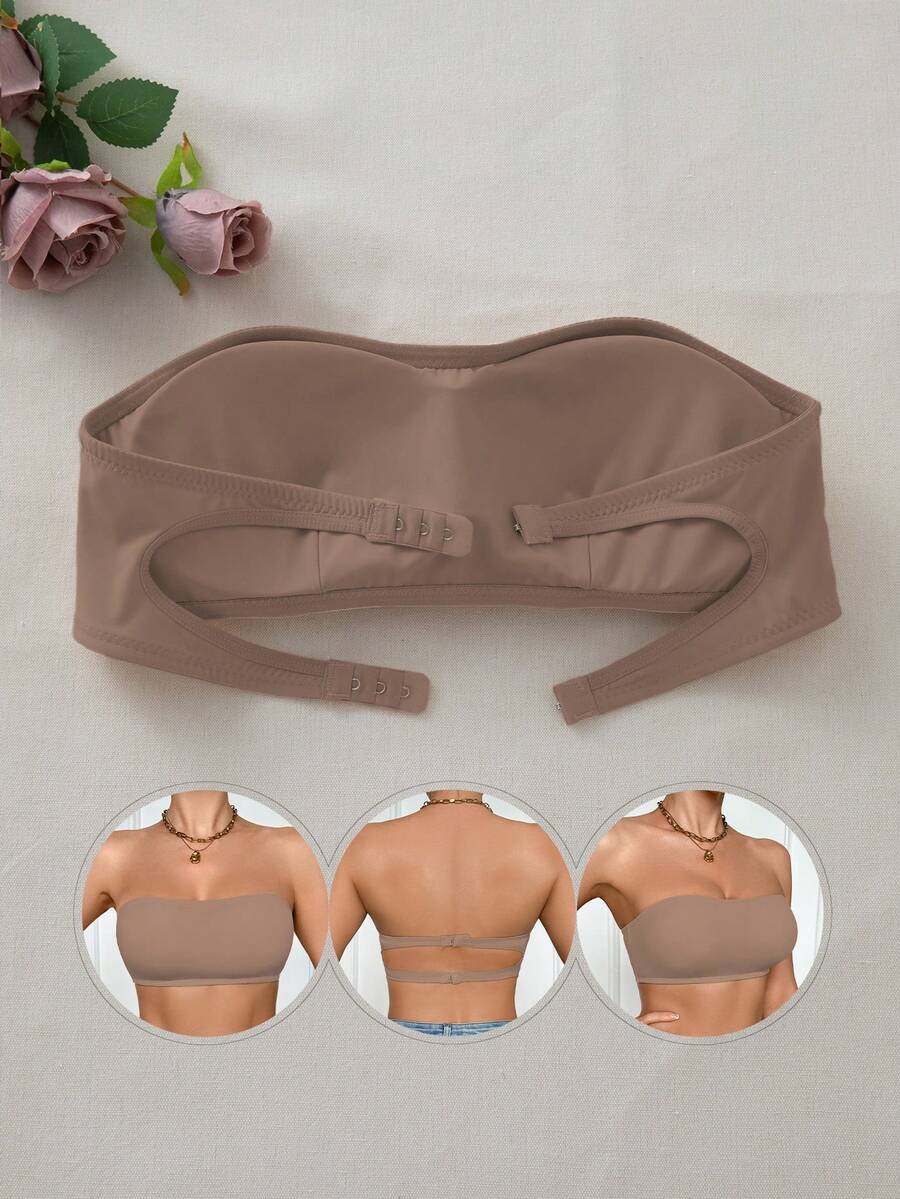 SHEIN Bralette 與無鋼圈內墊胸罩,直帶式 - 摩卡棕 - 查看 1