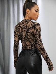 SHEIN ICON 生菜邊植絨網紗短版上衣 - 彩色 - 查看 3