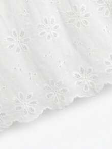 Linhara Plus-Size Women's Simple Cutout Embroidered Plain Top Fall - White - View 5