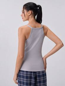 Loungeista Women's Grey Ribbed Sleeveless Racerback Tank Top, Fitted Soft Spring/Summer Casual Everyday Wear - Grey - View 2