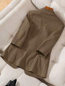 Franclia Women's Casual Solid Color Long Sleeve Blazer Jacket, Autumn - Brown - View 2