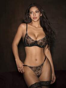 Bella Beso 1 Set Women's Patchwork Underwire Thin Cup Comfortable Lingerie Set - Black - View 3