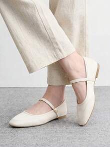CUCCOO BIZCHIC Elegant And Simple Square Toe Flats, Casual Minimalist And Comfortable Lace-Up Flats For Women, Suitable For Office, Commuting And Formal Occasions (Suitable For Christmas And Spring Shoes) - Milk apricot, - View 3