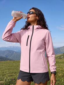 Exploreva Exploreva Women's Long Sleeve Zipper Front Hooded Outdoor Rain Jacket - Pink - View 1